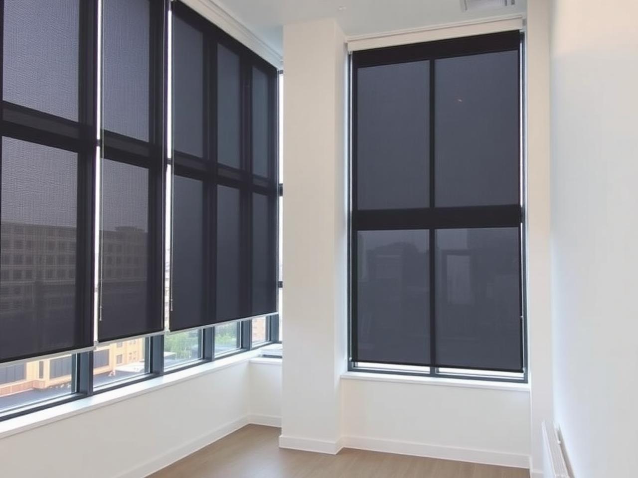 Installed roller shades in a modern apartment interior
